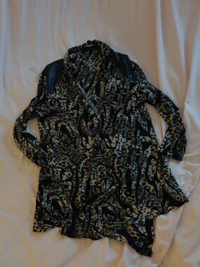 Amanda Collection Brown Black Sequin Animal Print Layered Top M